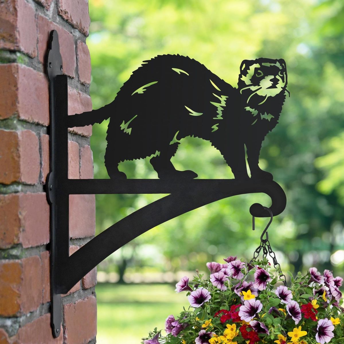 Ferret Running Iron Hanging Basket Bracket Mounted on a Brick Wall