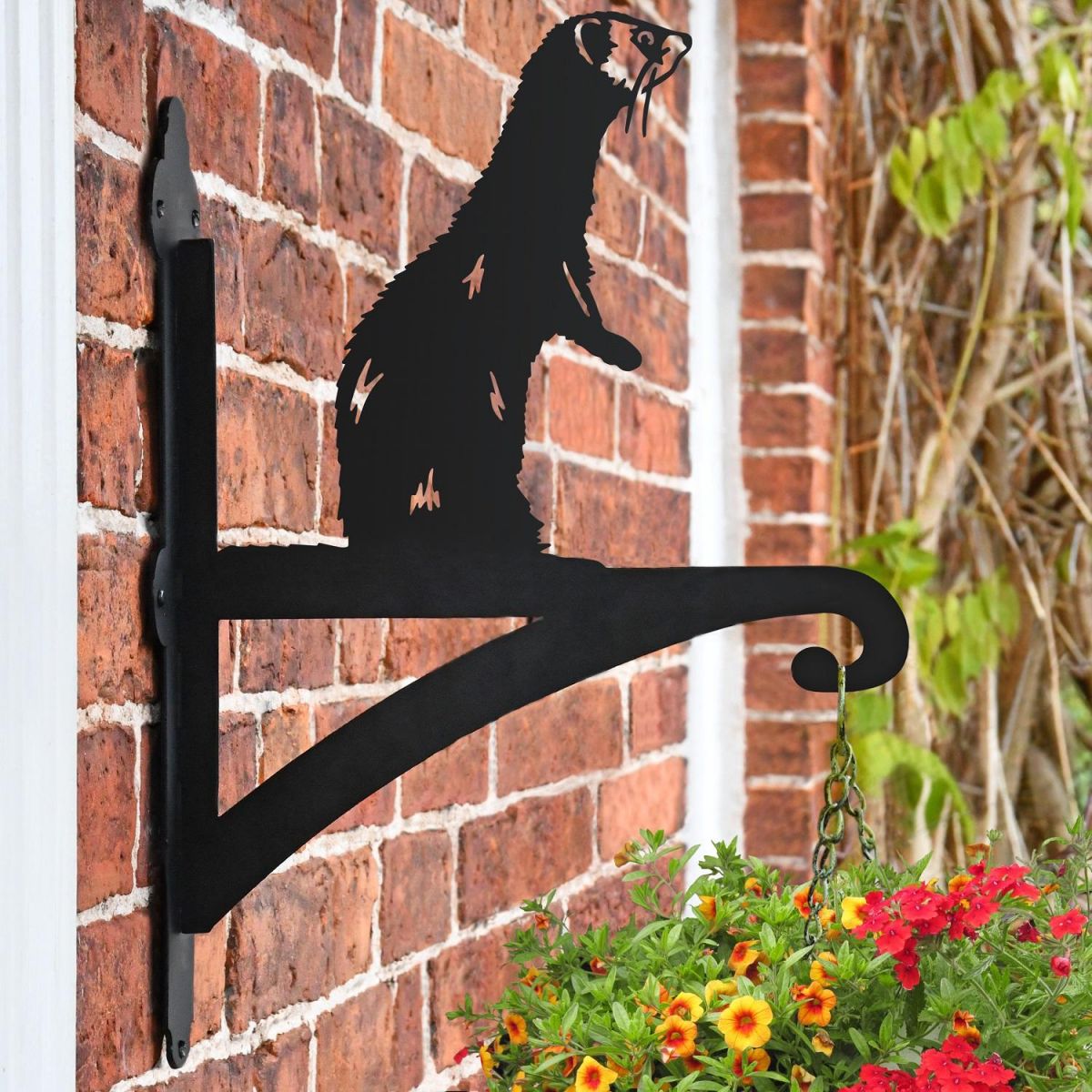 Ferret Standing Iron Hanging Basket Bracket on Brick Wall 
