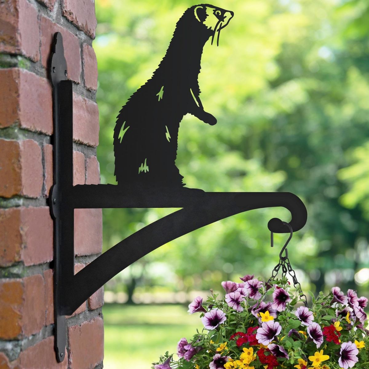 Ferret Standing Iron Hanging Basket Bracket in Garden 