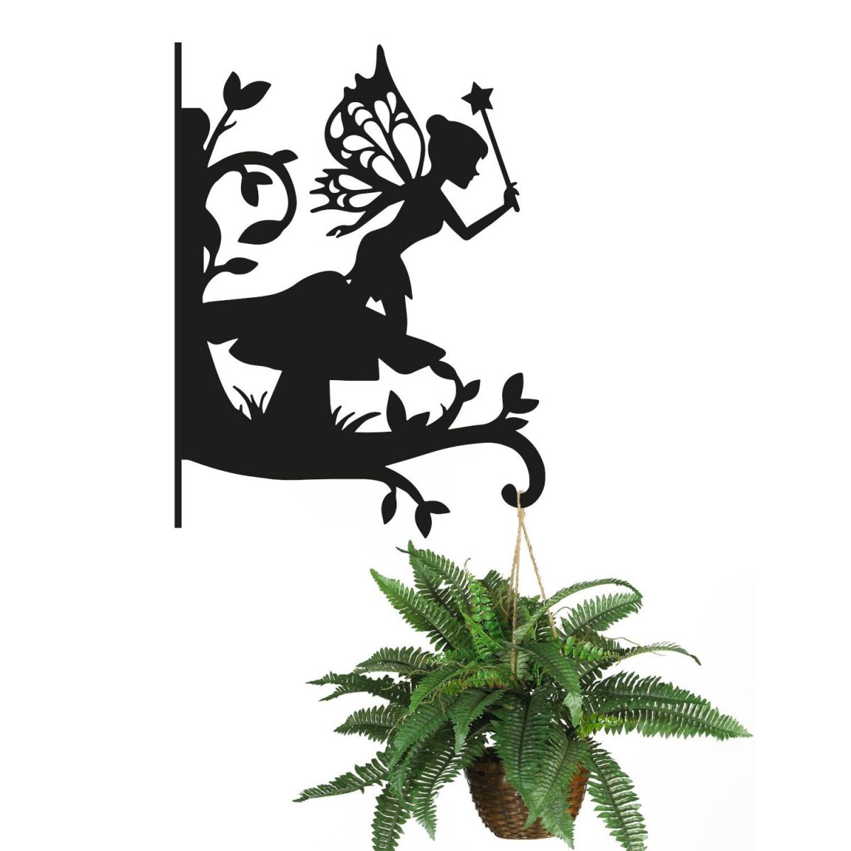 White Background Fairy With Wand Hanging Basket Bracket with Planter White Background Fairy With Wand Hanging Basket Bracket with Planter