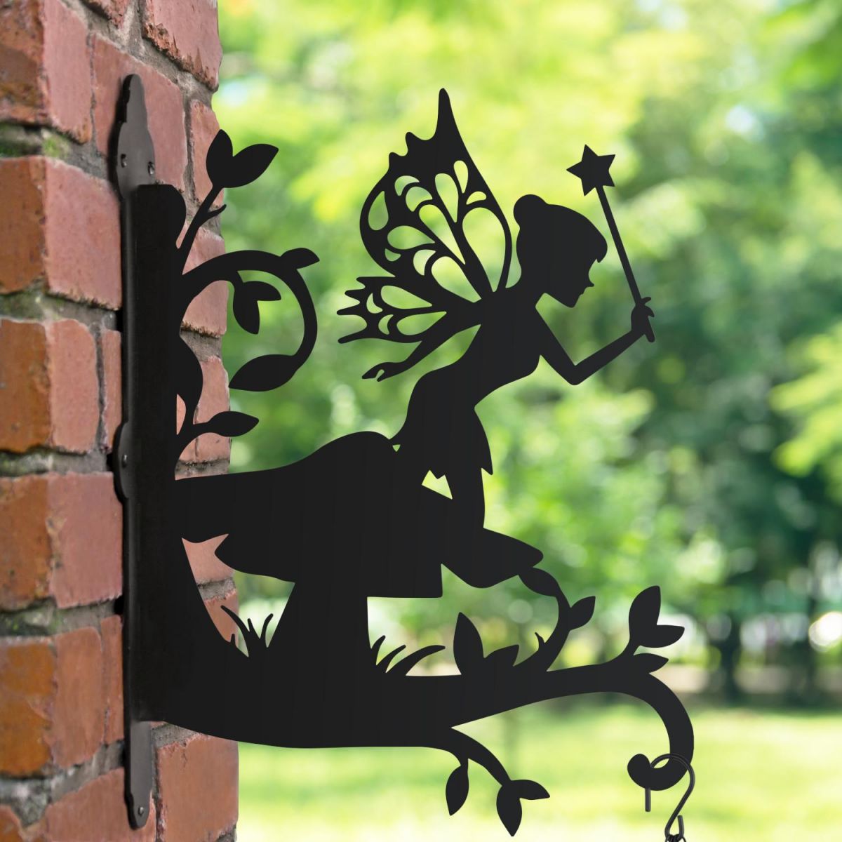 Fairy With Wand Hanging Basket Bracket with Planter Fairy With Wand Hanging Basket Bracket with Planter