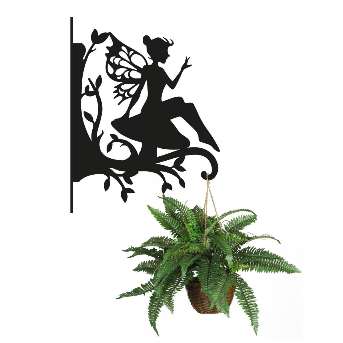 White Background Sitting Fairy Hanging Basket Bracket with Planter
