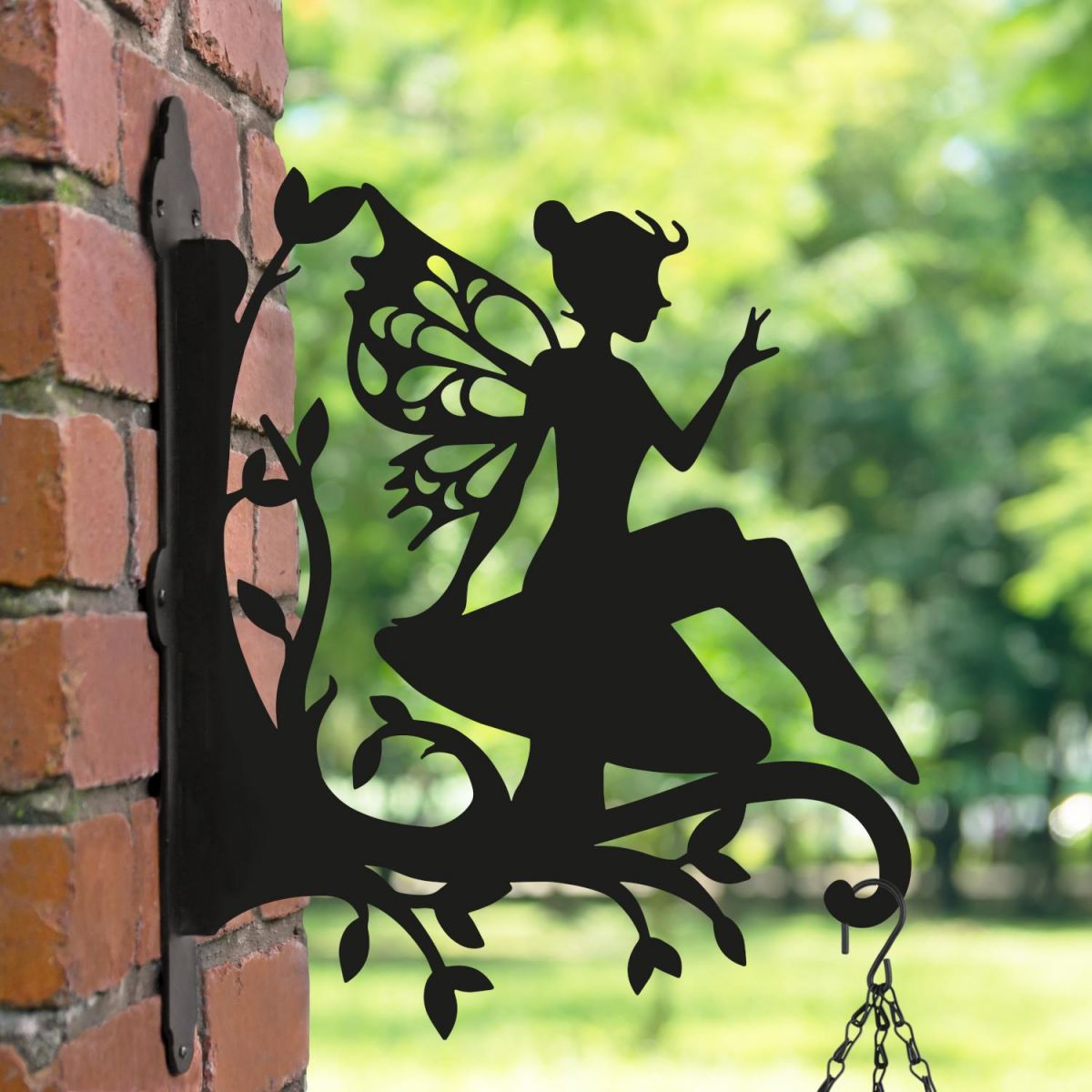 Sitting Fairy Hanging Basket Bracket with Planter 
