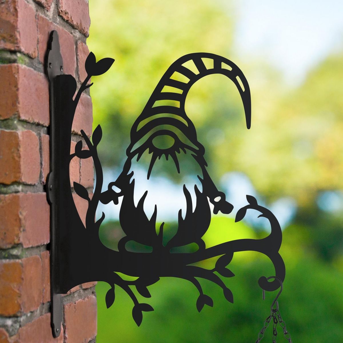 Striped Hat Gonk on Hanging Basket Bracket 