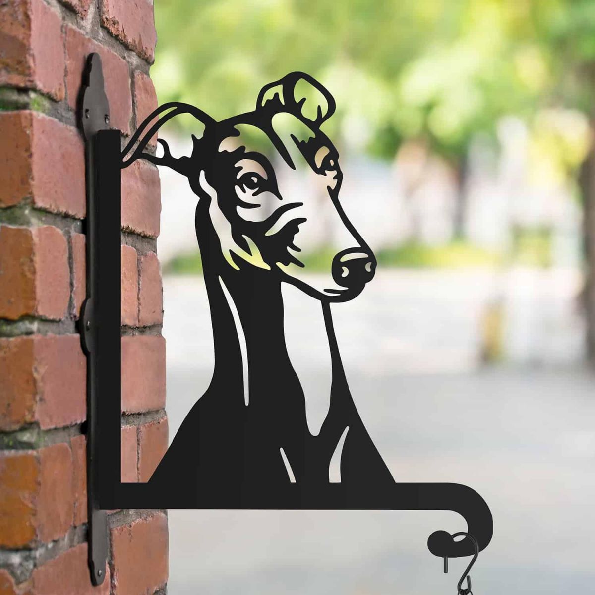 Steel Hanging Basket Bracket with Greyhound Head Motif