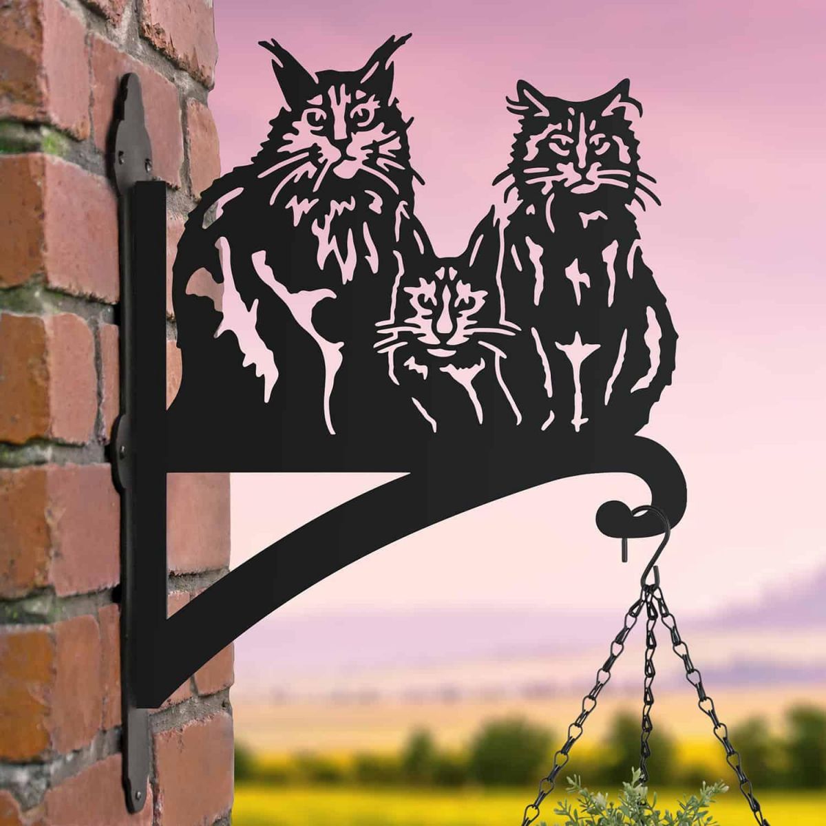 Steel Three Cats Hanging Basket Bracket in Situ