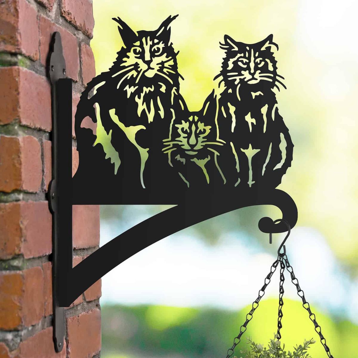 Steel Hanging Basket Bracket with Three Cats Motif