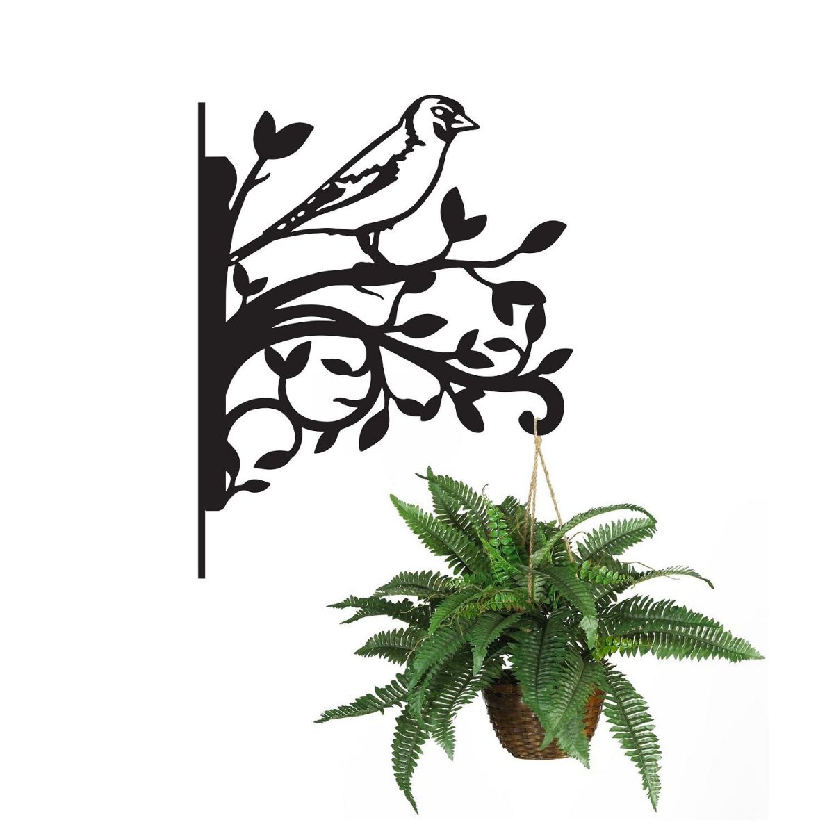 Iron Hanging Basket Bracket with Goldfinch and Branches