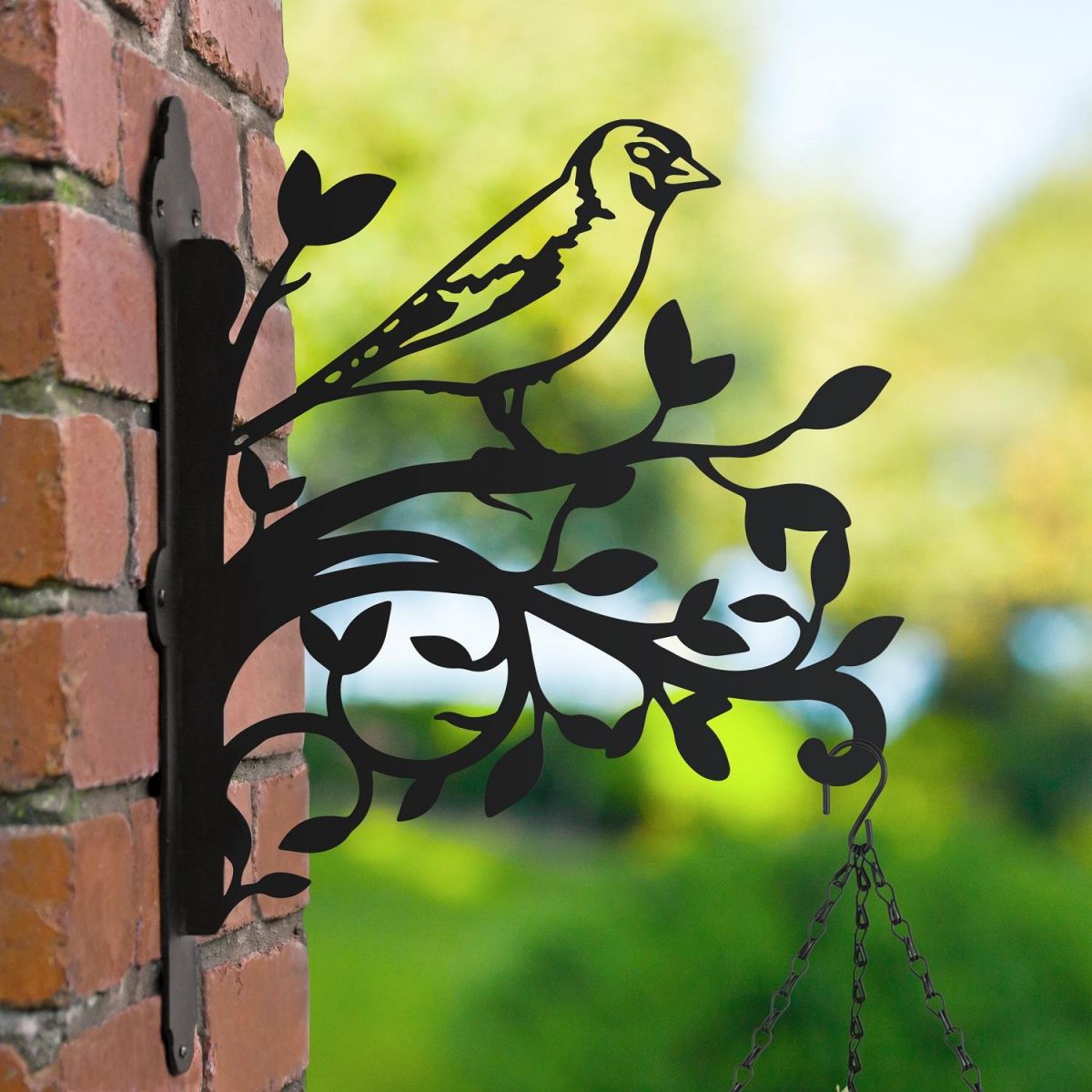 Goldfinch & Branches Hanging Basket Bracket in Black 