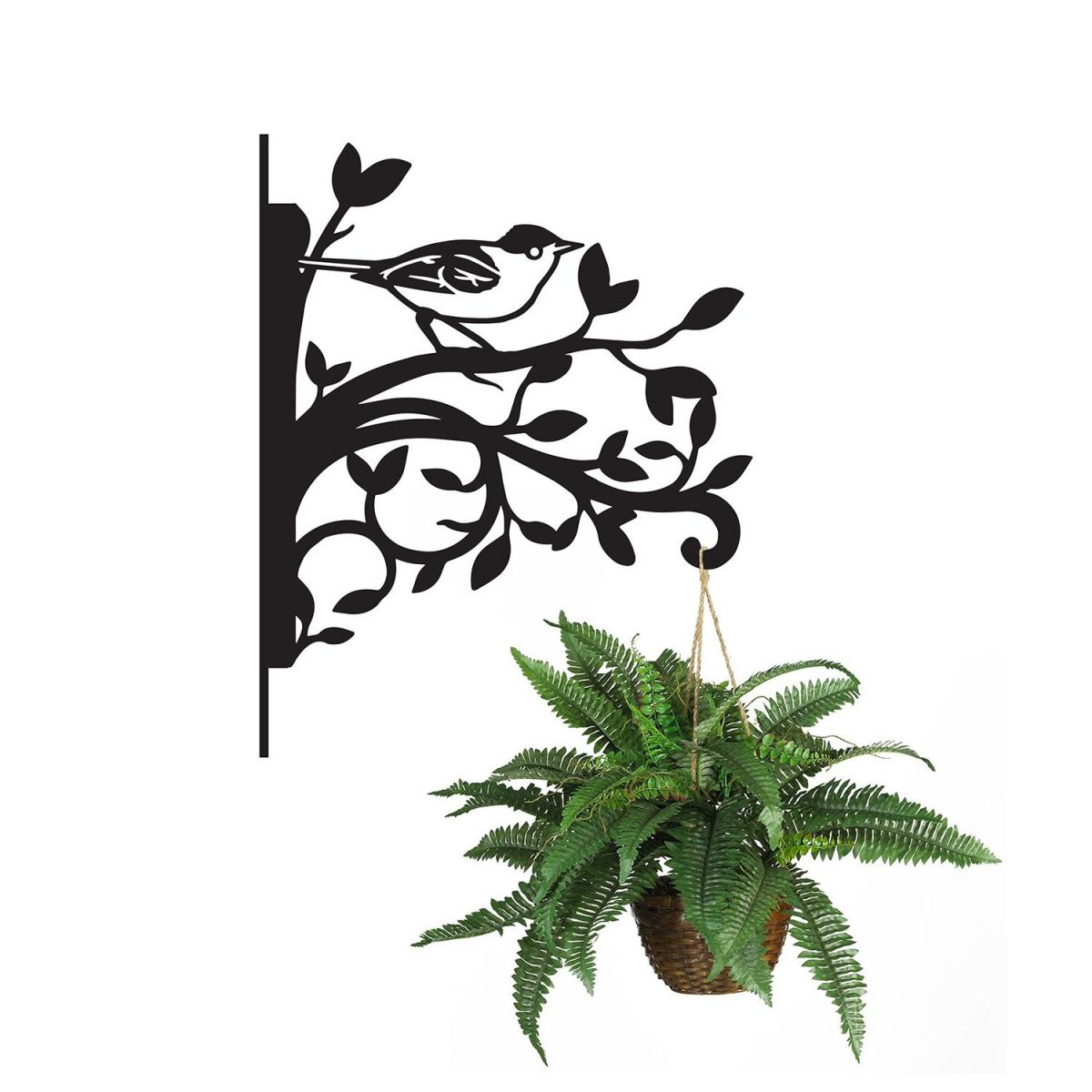 Black Cap Iron Hanging Basket Bracket Holding a Hanging Basket