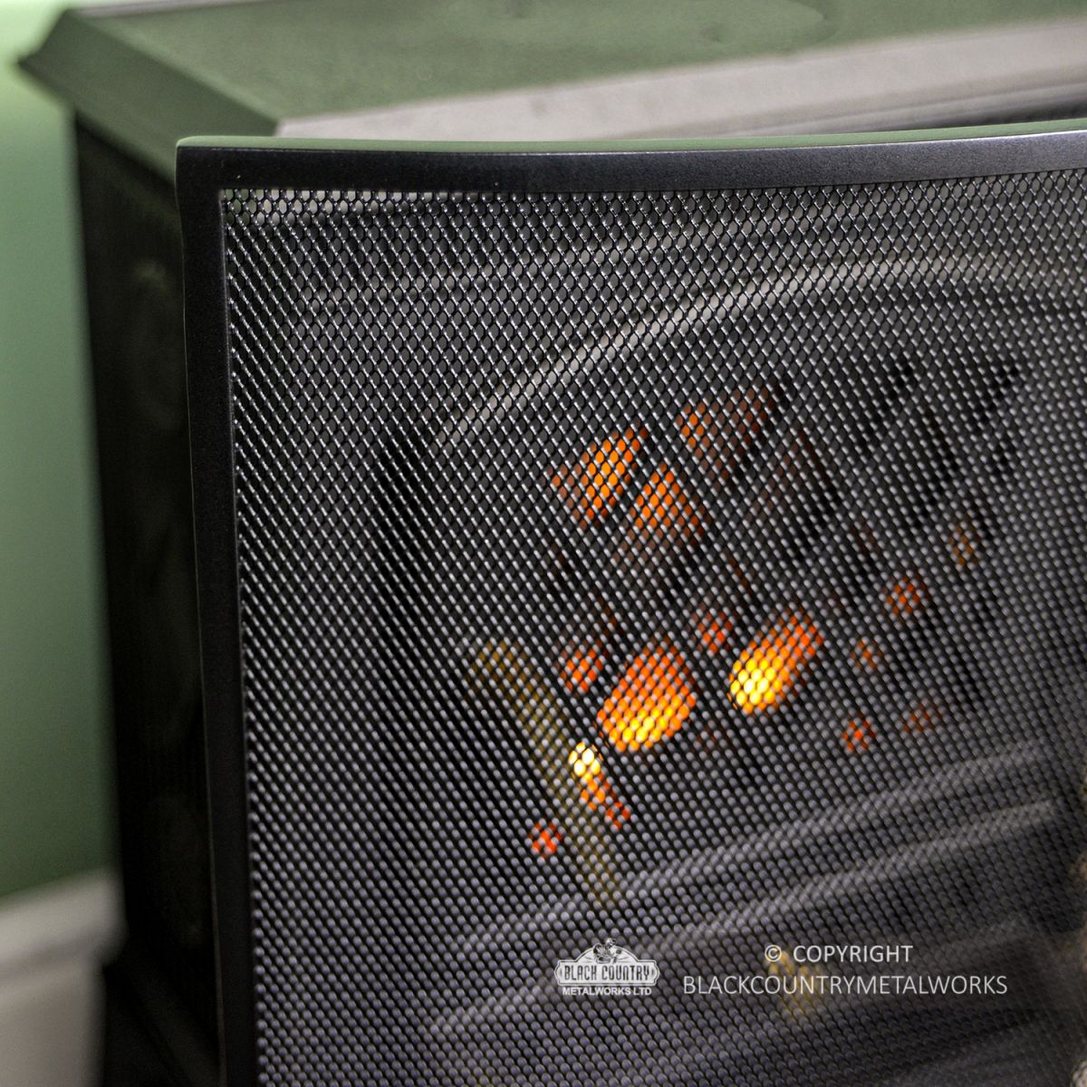 Close-up of the Black Finish and Black Mesh on the Fire Screen