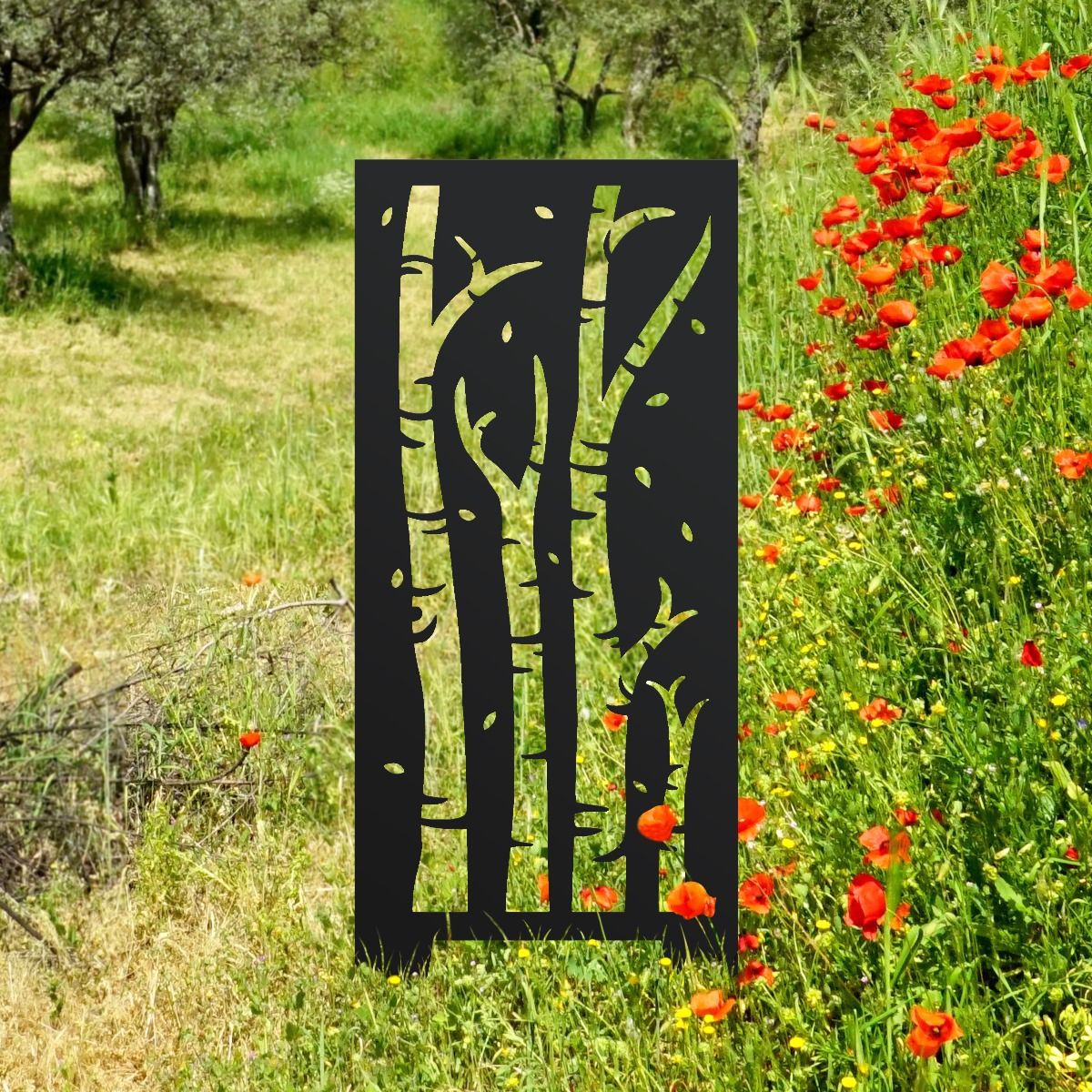 Black Steel Birch Tree Design Garden Screen Black Steel Birch Tree Design Garden Screen