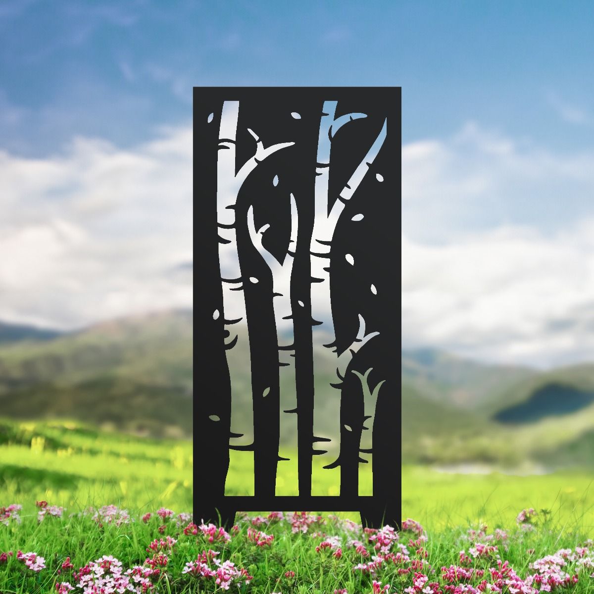 Black Steel Birch Tree Design Garden Screen Black Steel Birch Tree Design Garden Screen
