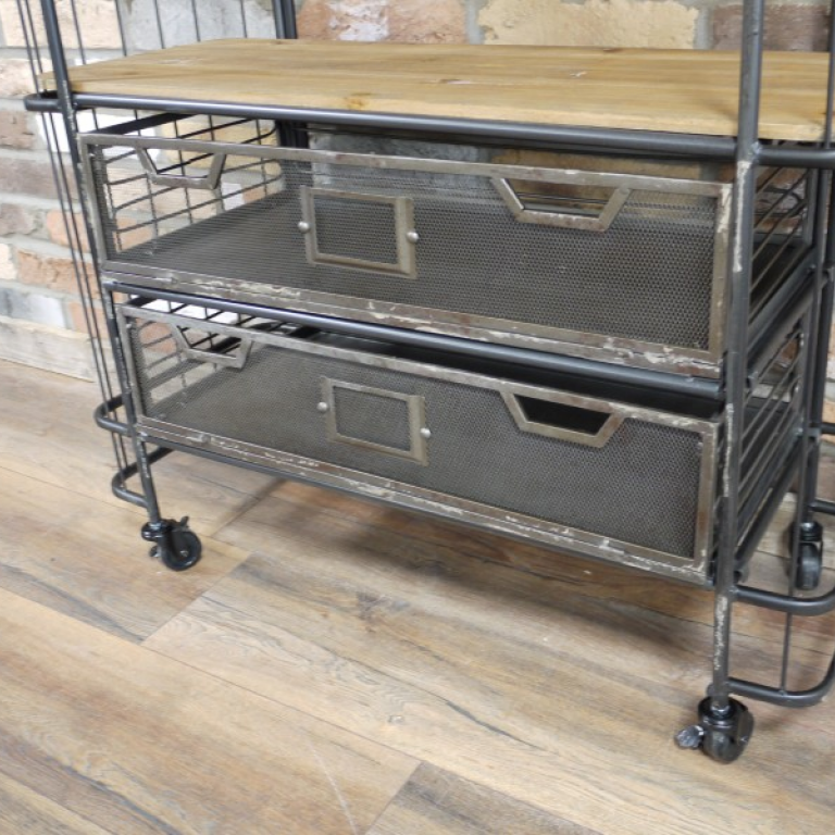 Close up of Mesh Drawer on Tall Industrial Trolley Shelving Unit  Close up of Mesh Drawer on Tall Industrial Trolley Shelving Unit