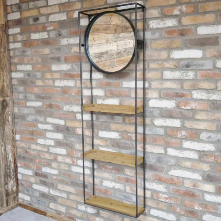 Industrial Fir Wood & Metal Wall Unit with Mirror in Situ Industrial Fir Wood & Metal Wall Unit with Mirror in Situ