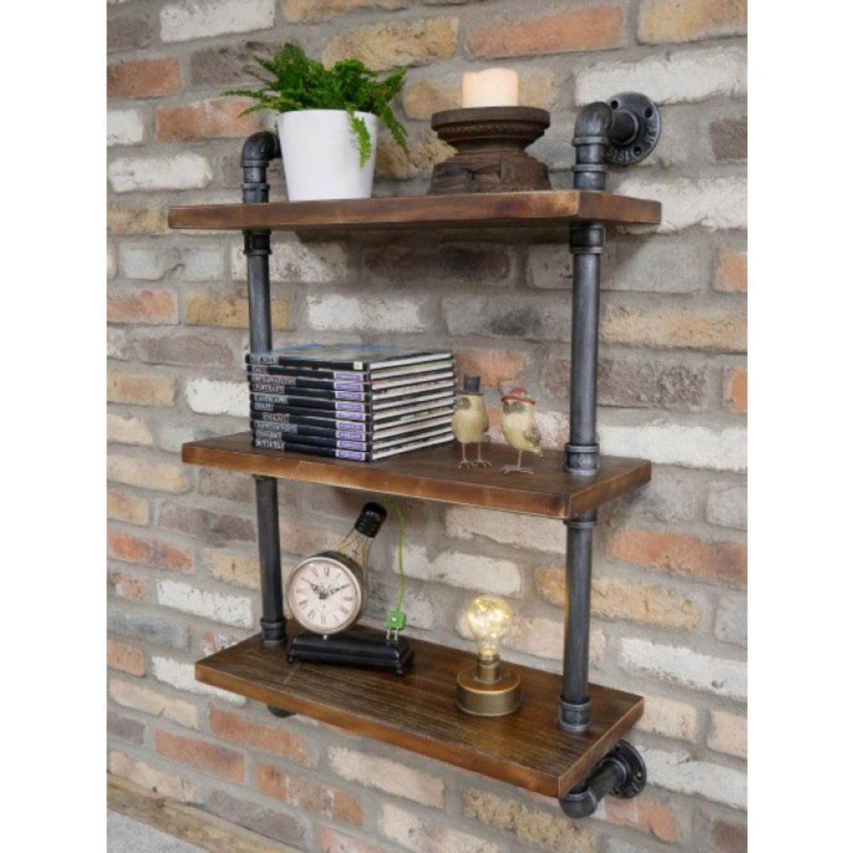 Side view of pipe wall shelves Side view of pipe wall shelves