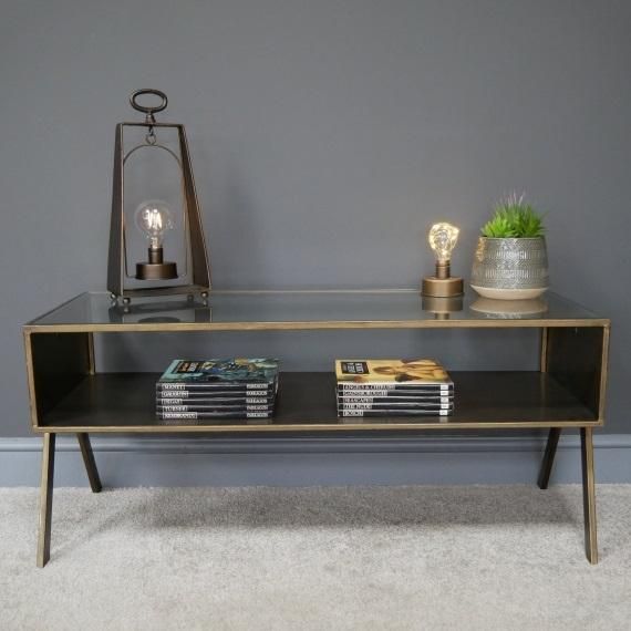Industrial Metal & Glass Coffee Table  Industrial Metal & Glass Coffee Table