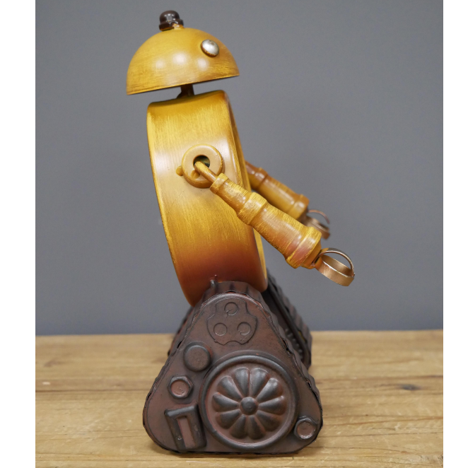 Side view of Yellow Circular Robot Clock 