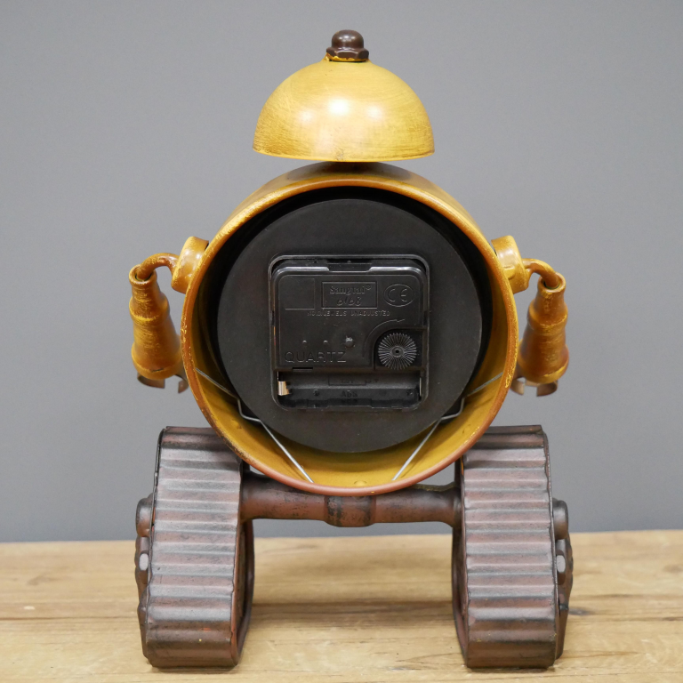 Rear view of Yellow Circular Robot Clock 