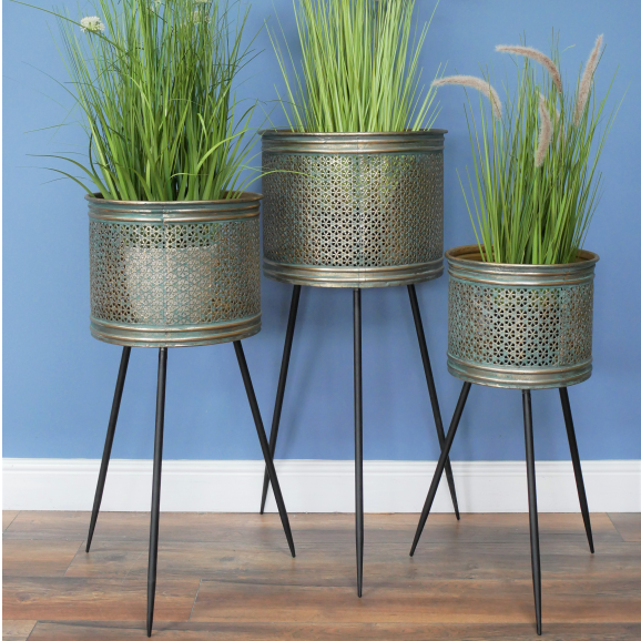 Set of 3 Art Deco Metal Indoor Planters Set of 3 Art Deco Metal Indoor Planters