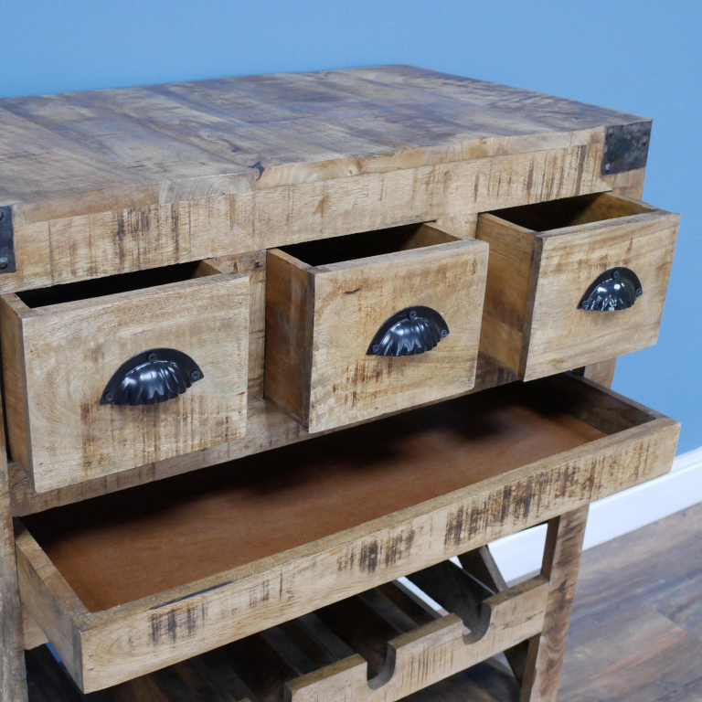 Iron and Mango Wood Industrial Wine Cabinet  Iron and Mango Wood Industrial Wine Cabinet