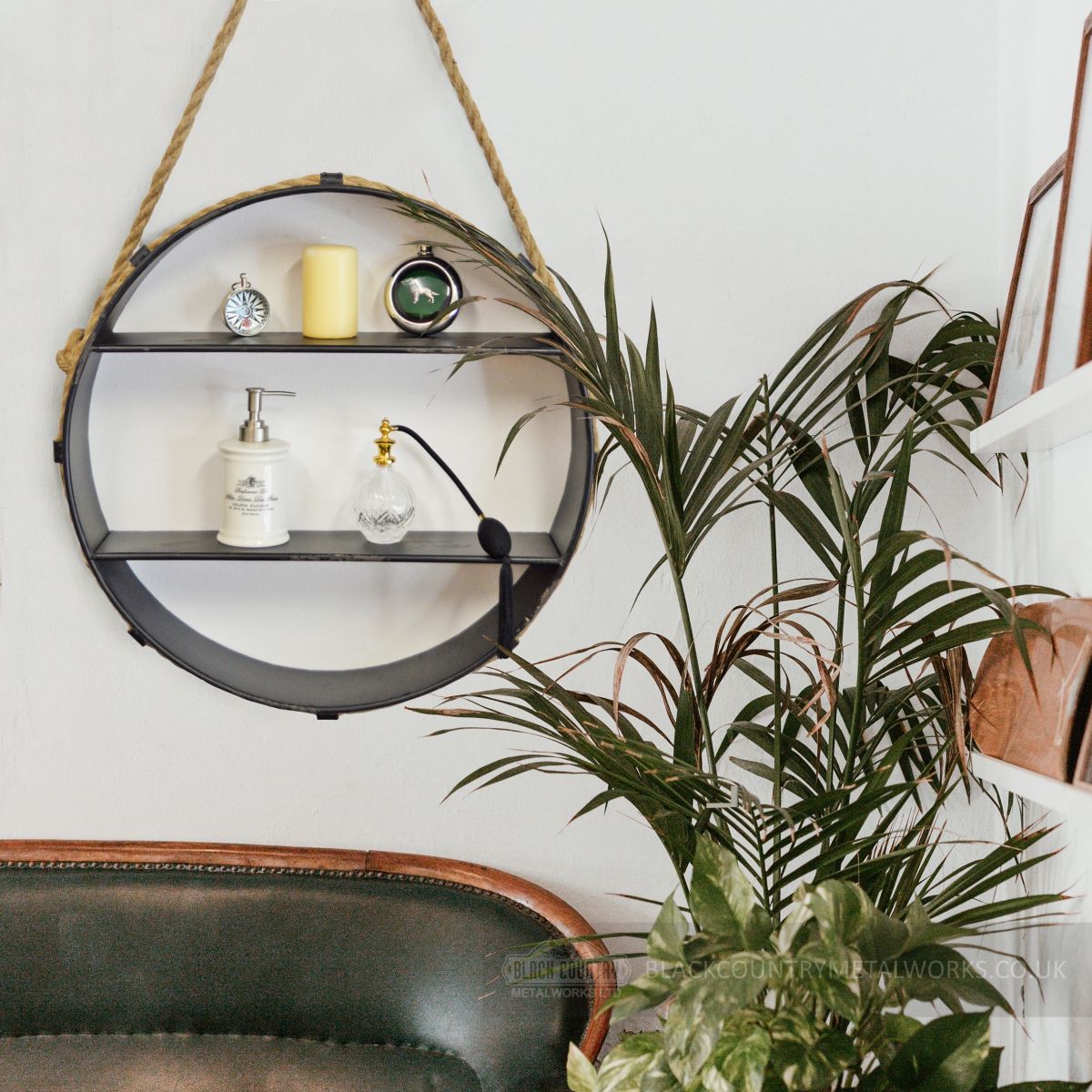 Nautical design hanging shelf in living room