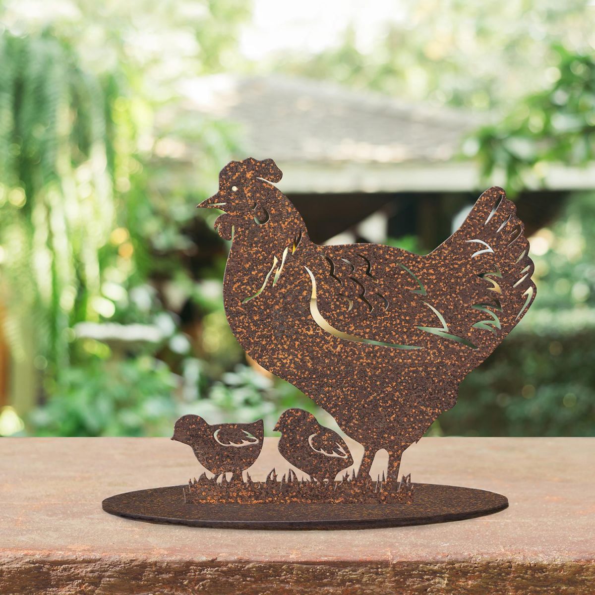 Rustic Hen & Chicks Silhouette Ornament in Situ