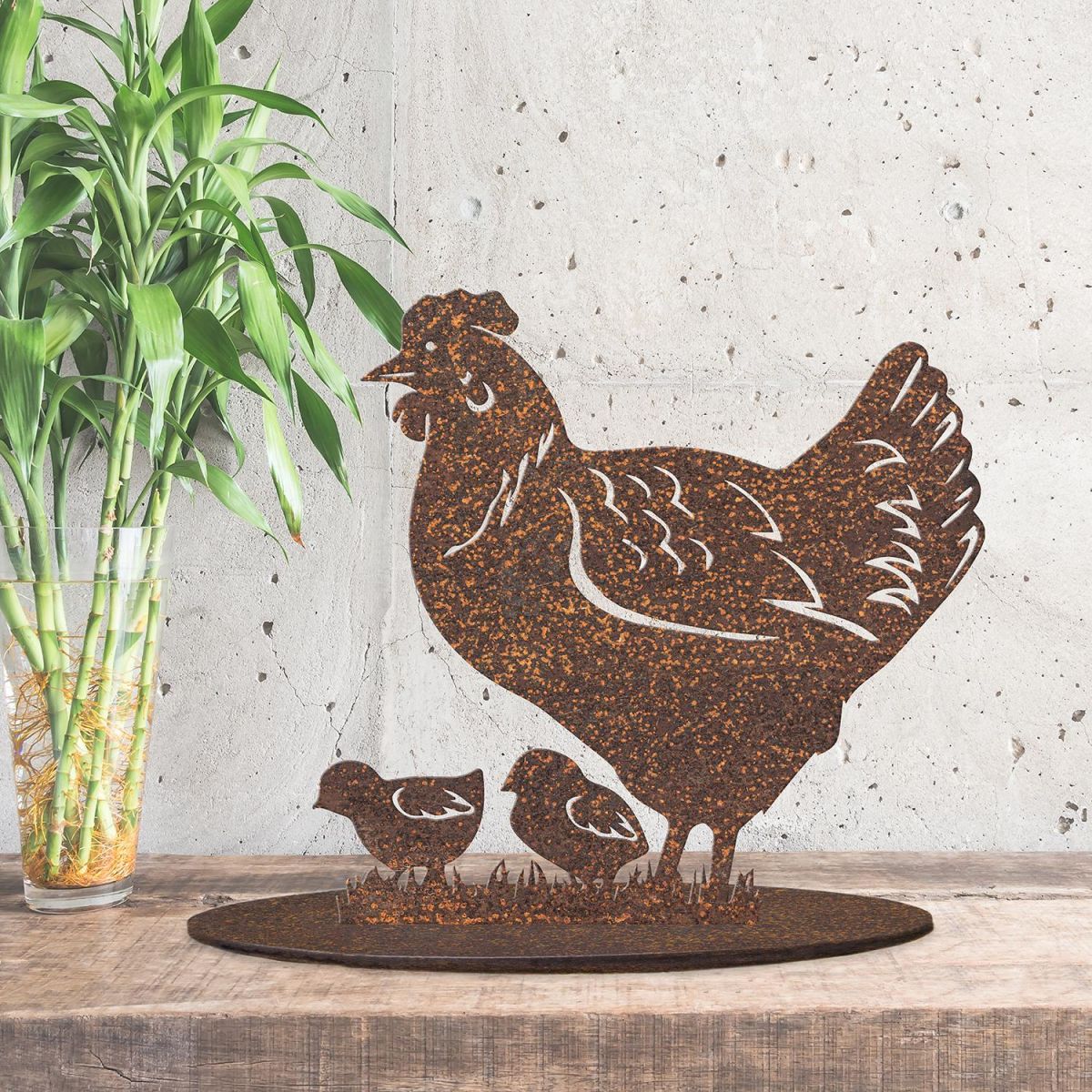 Rustic Hen & Chicks Silhouette Ornament in Side in the Conservatory 