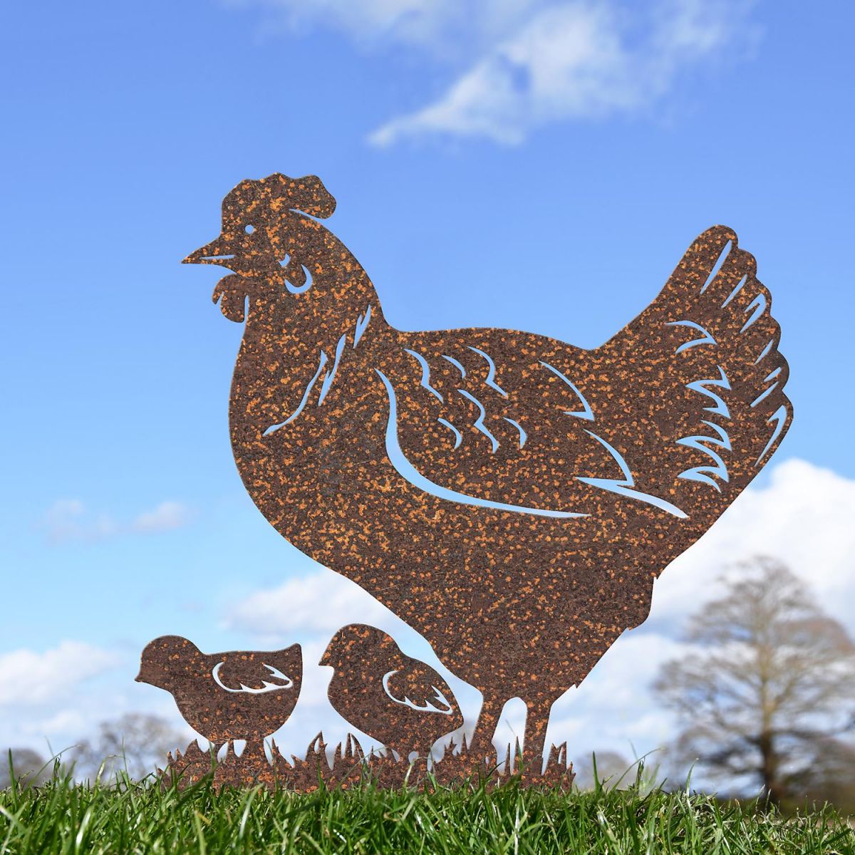 Rustic Hen & Chicks Silhouette Ornament in the Garden