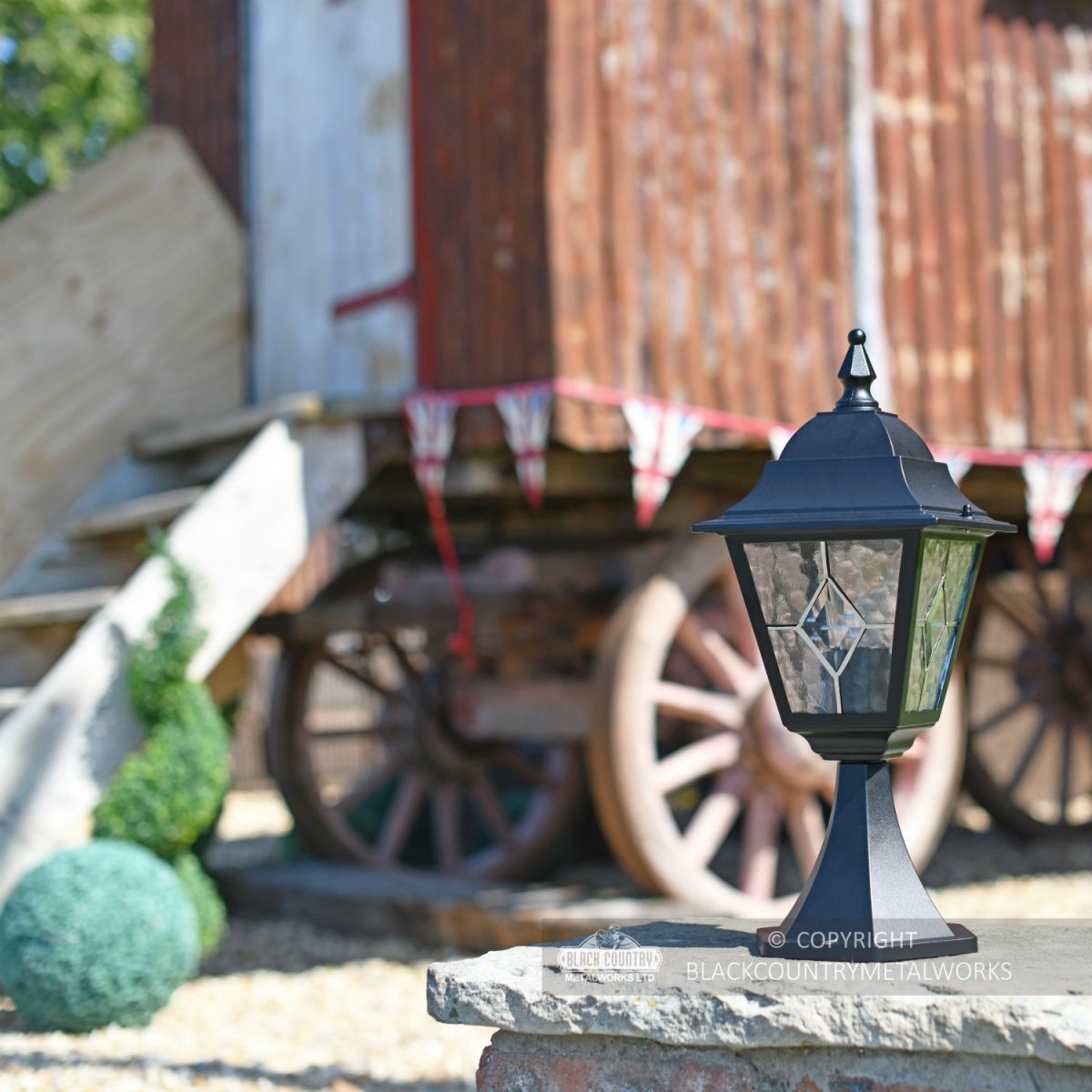 Traditional Leaded Glass Pillar Light in Situ in the Garden Traditional Leaded Glass Pillar Light in Situ in the Garden