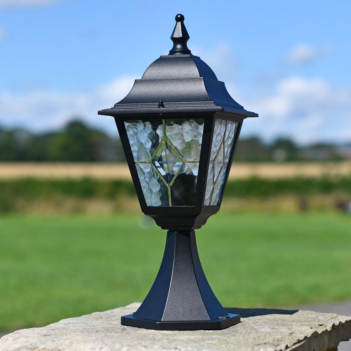 Traditional Leaded Glass Pillar Light in Situ Outside Traditional Leaded Glass Pillar Light in Situ Outside