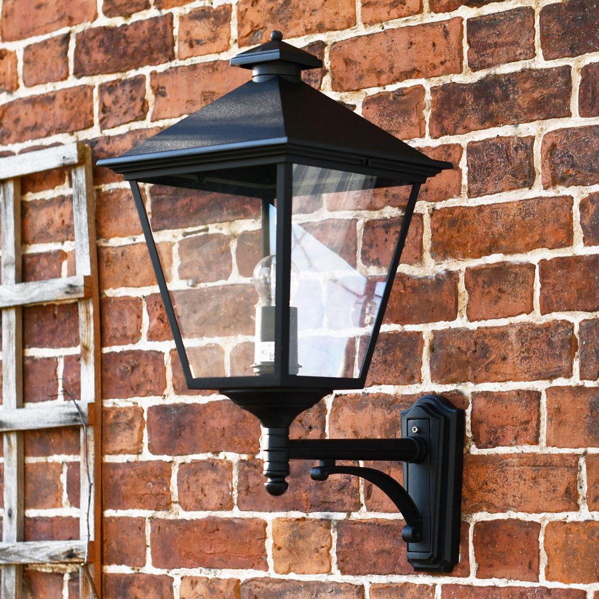 Black Exterior Bottom fix porch lantern on brick wall