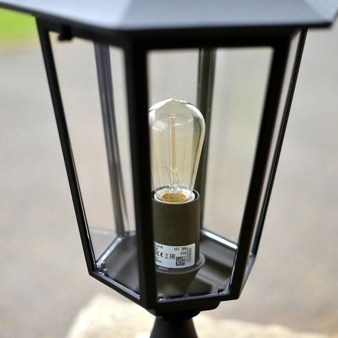 Traditional Black Arched Base Pillar Light Clear Panes