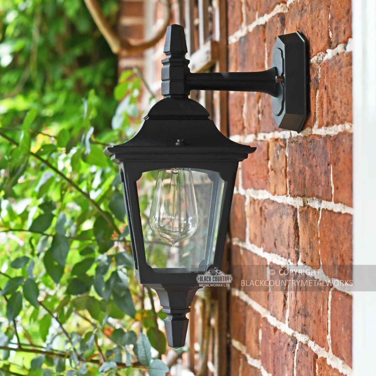 Side View of the "Moorside" Traditional Top Down Black Wall Lantern