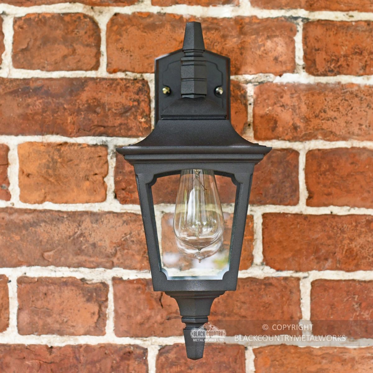 Front View of the "Moorside" Traditional Top Down Black Wall Lantern