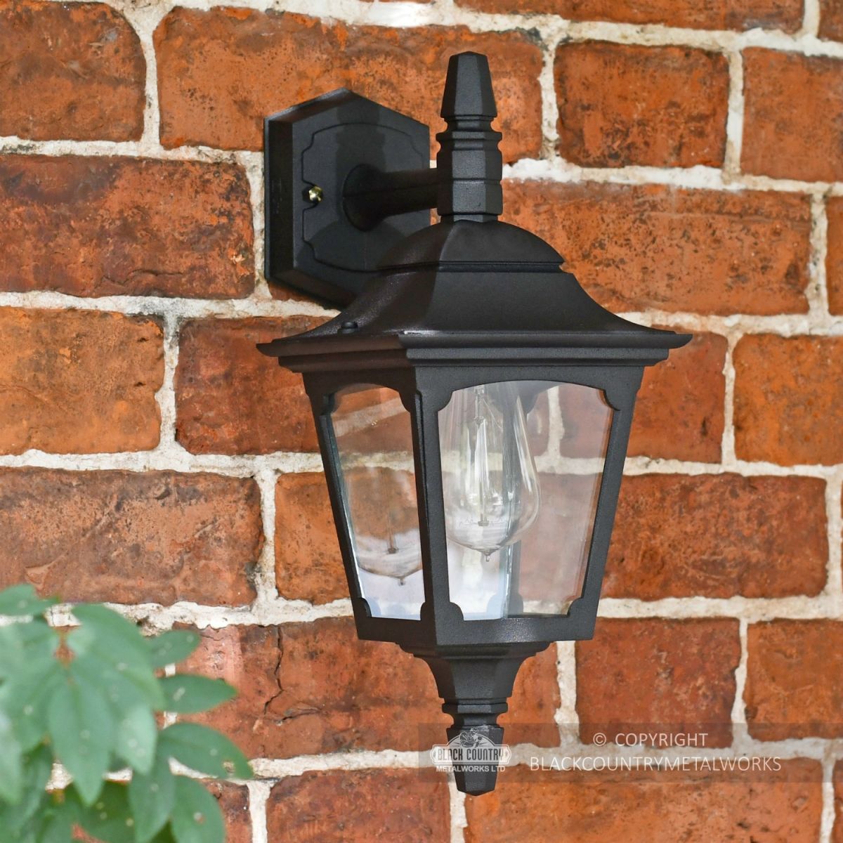 "Moorside" Traditional Top Down Wall Lantern Finished in Black with Clear Glass