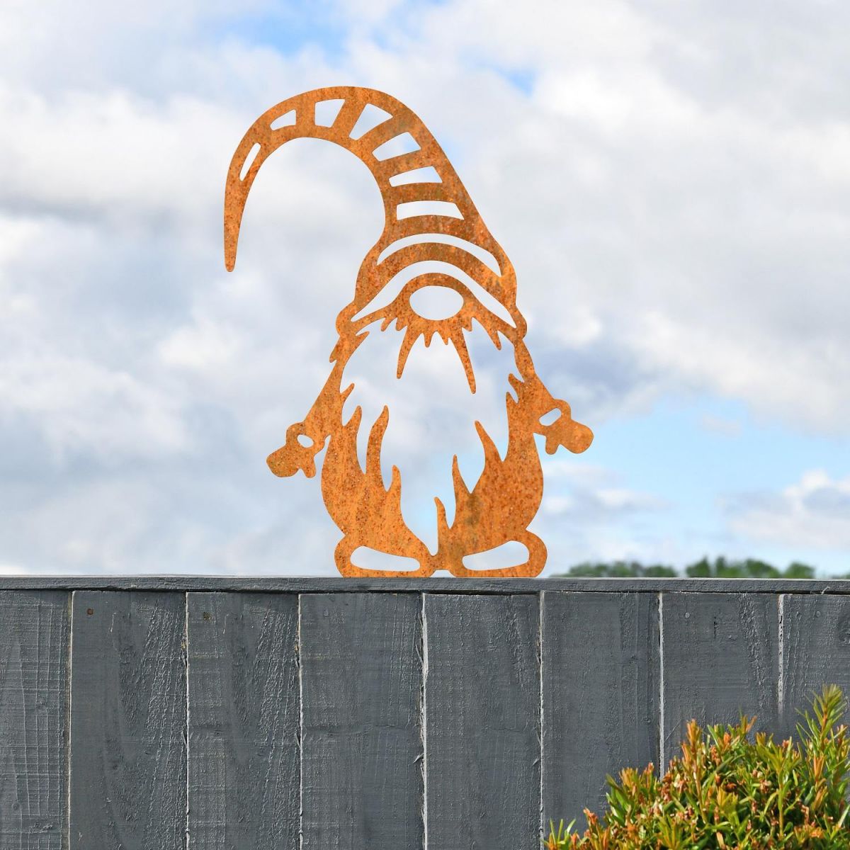 Rustic Gonk with Striped Hat Fence Topper