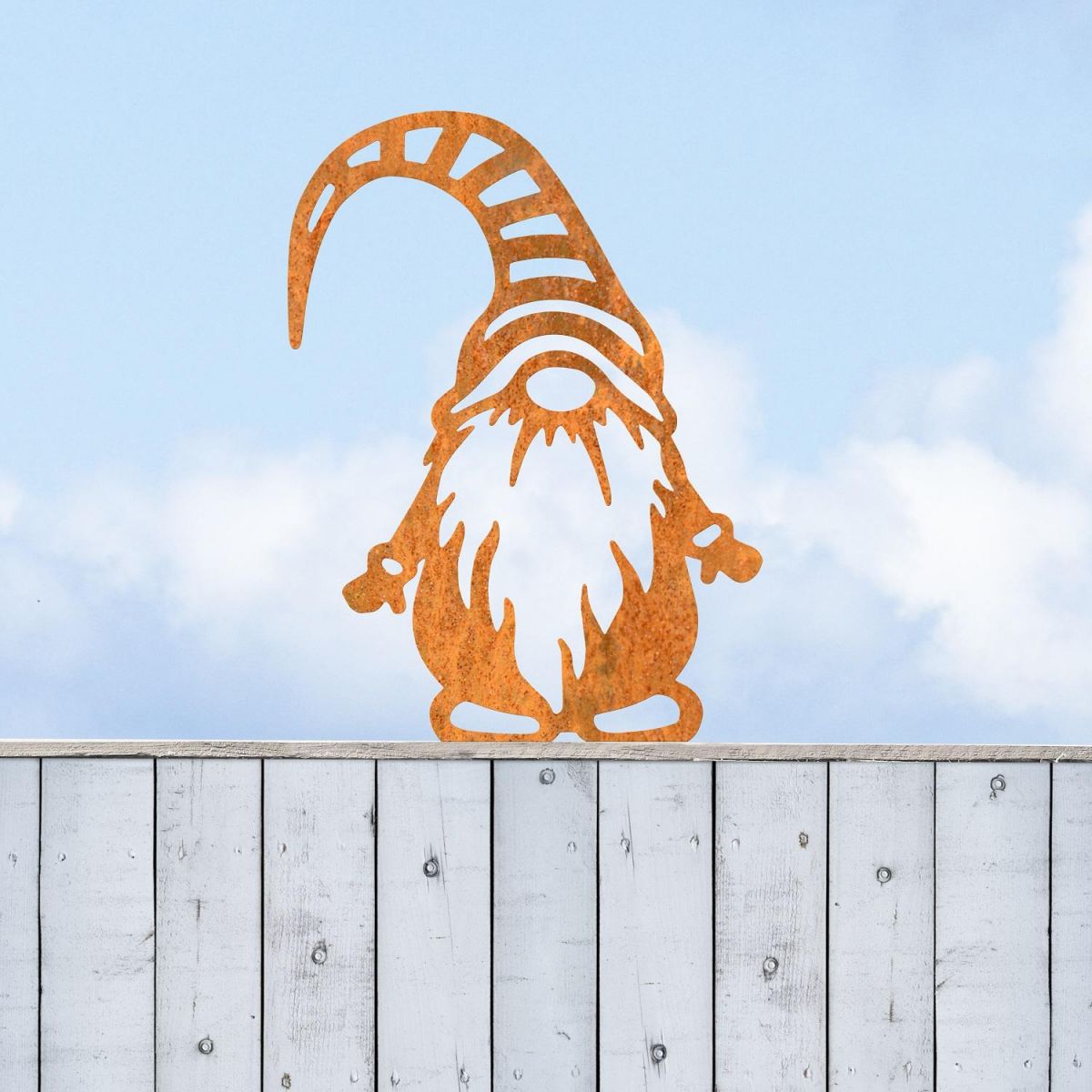 Rustic Gonk with Striped Hat Fence Topper