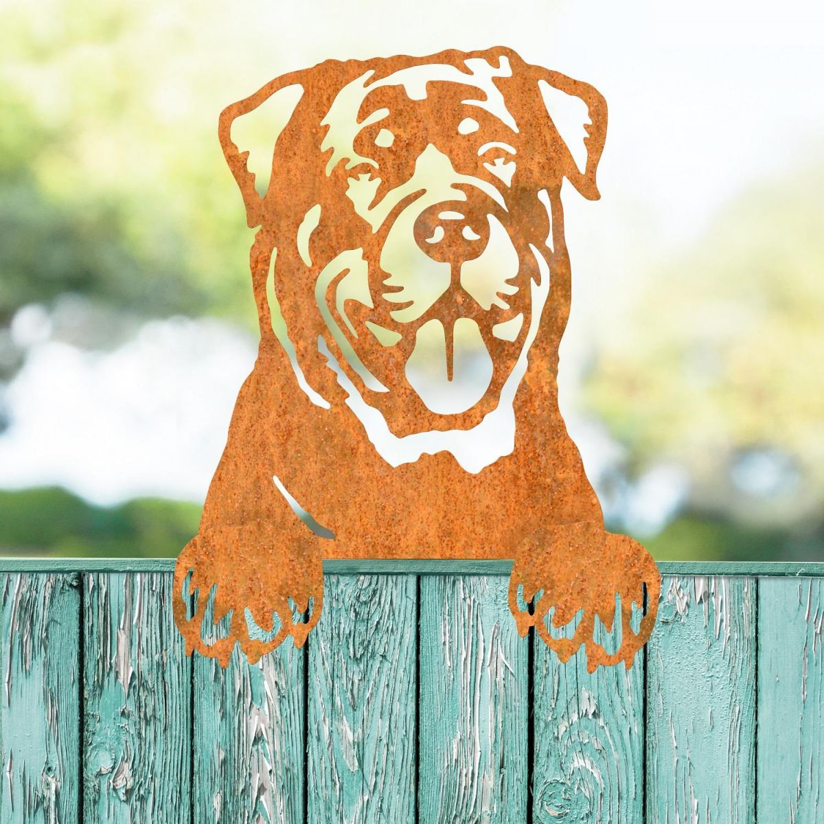 Rustic Rottweiler Leaning Fence Topper
