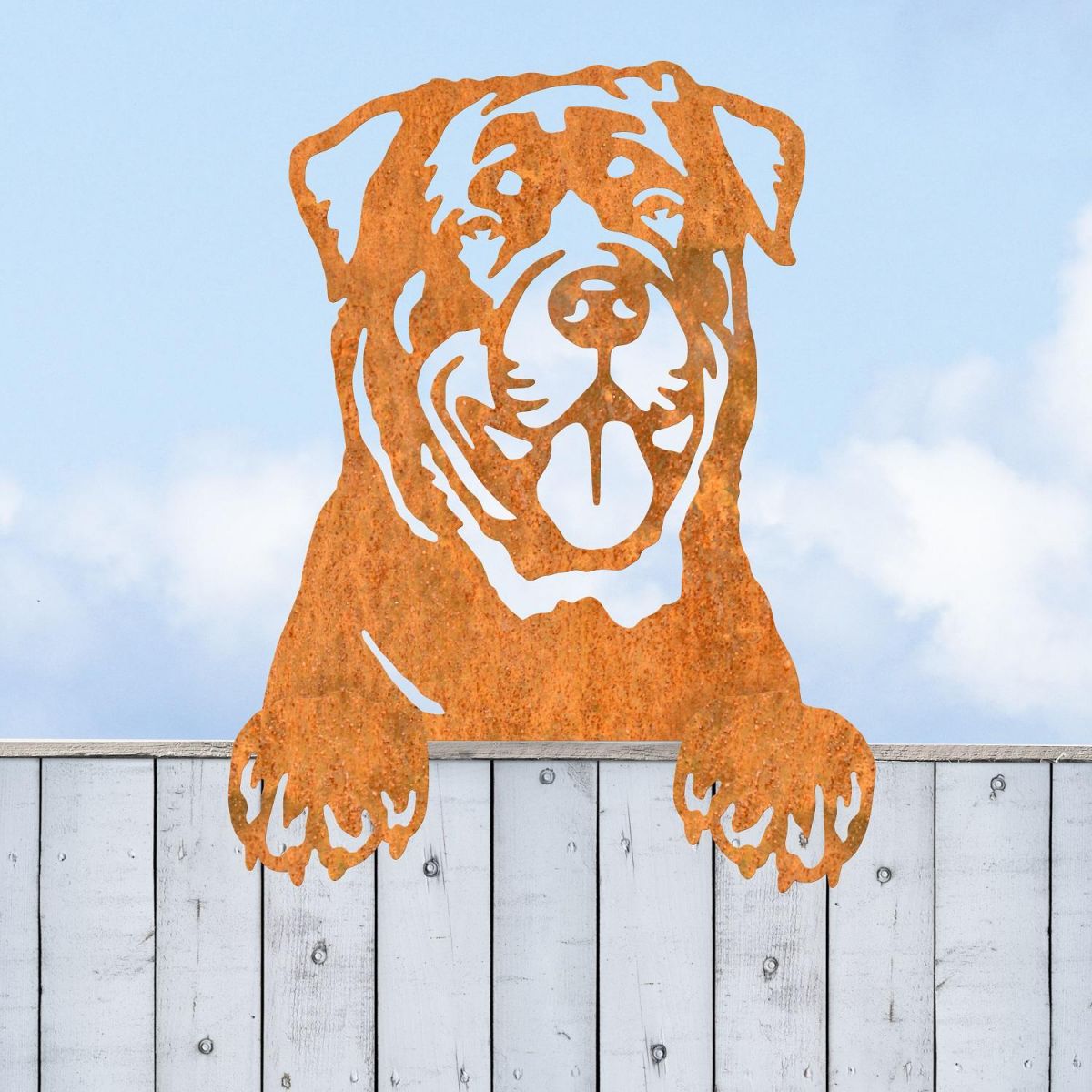 Rustic Rottweiler Leaning Fence Topper
