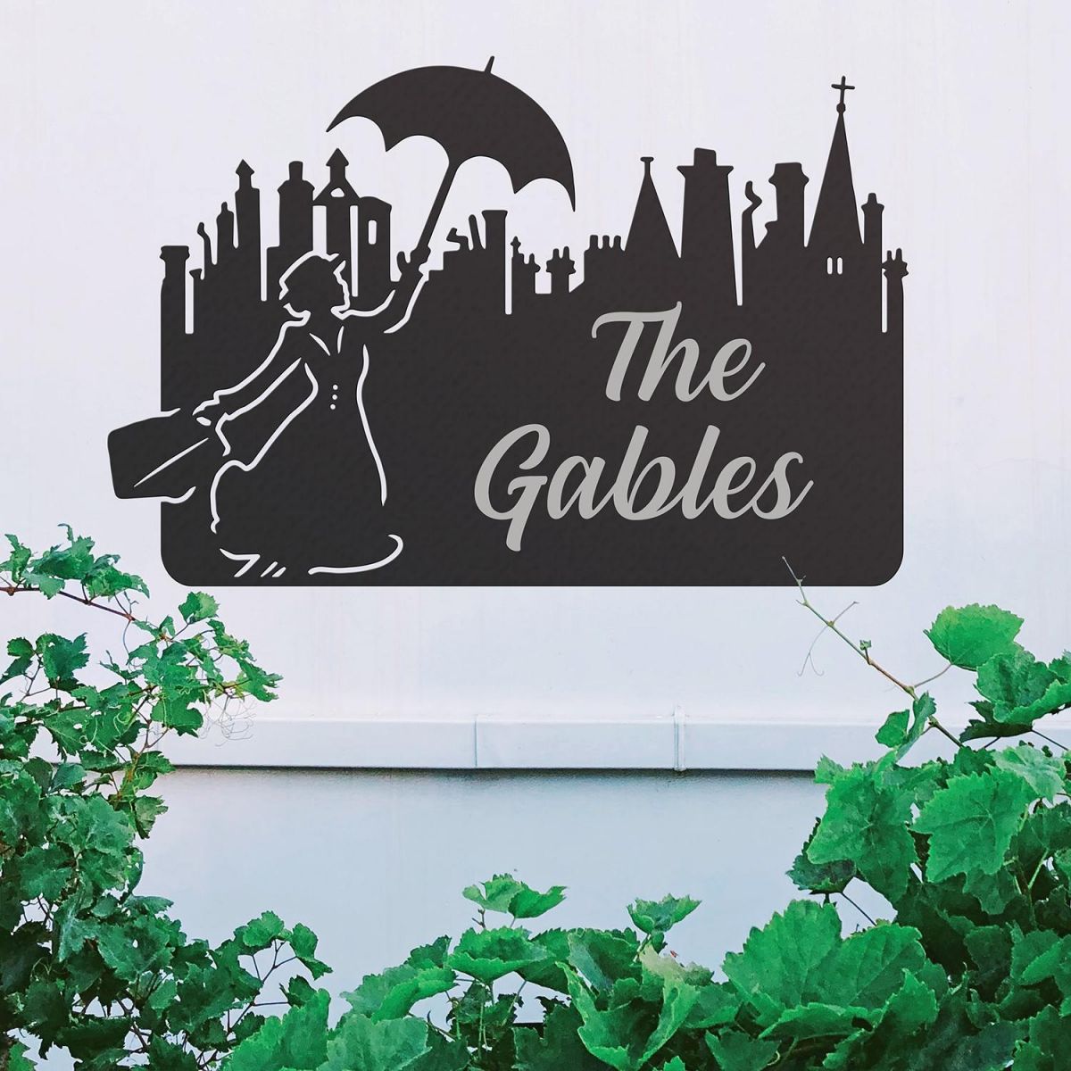 Mary Poppins Iron House Name Sign with Silver Vinyl