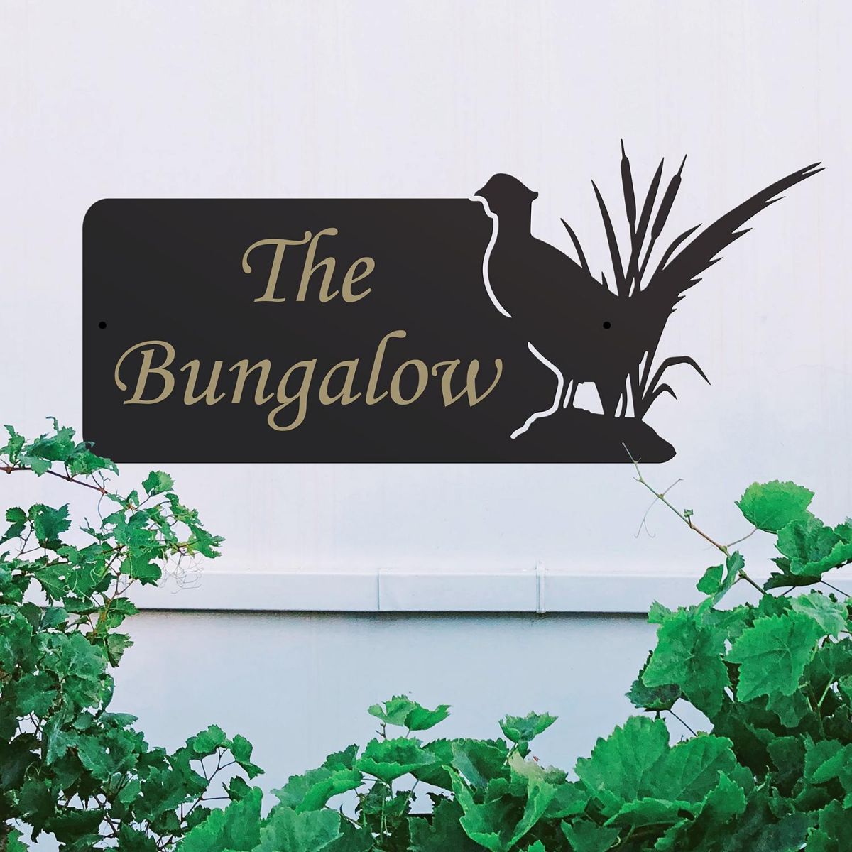 Pheasant Iron House Name Sign in Use Outside