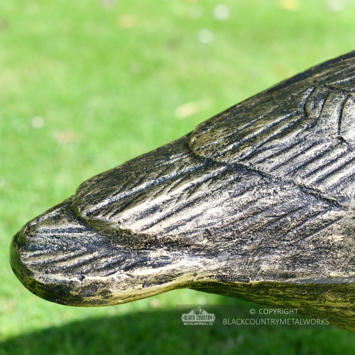 Looking Up Bronze Finish Geese Garden Sculpture Close Up