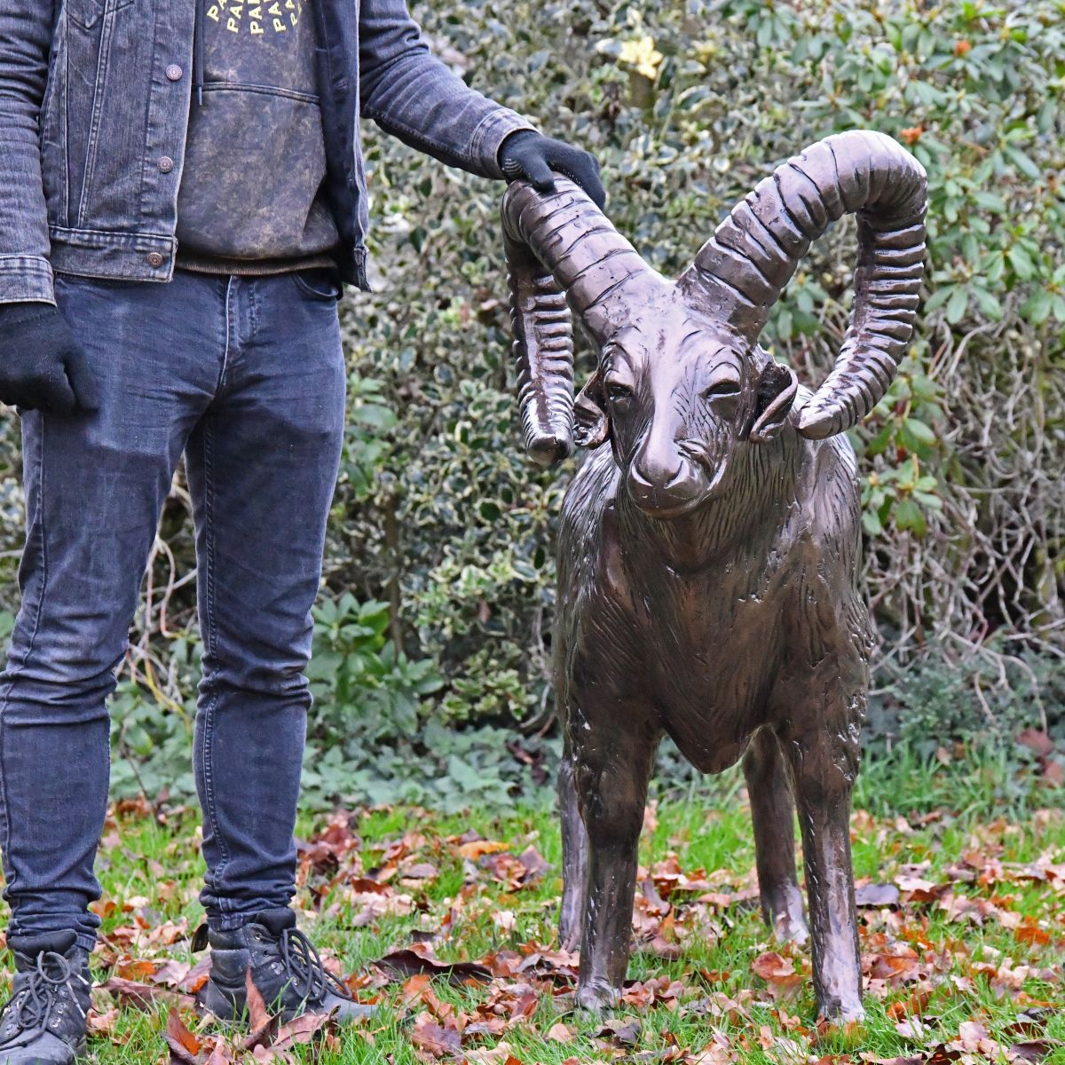 Standing Ram Sculpture next to male for proportion Standing Ram Sculpture next to male for proportion