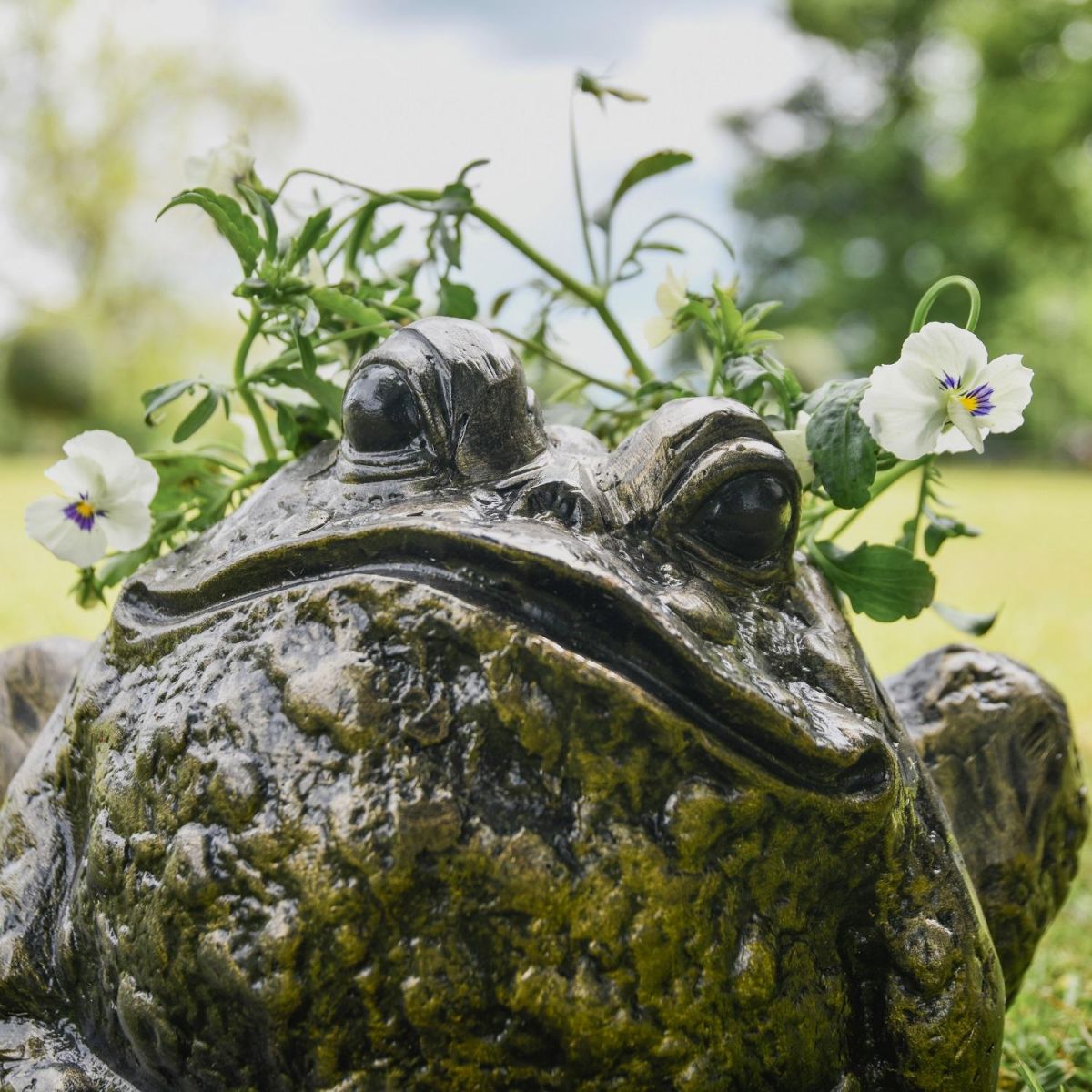 Antique Gold Bullfrog Planter with Plants 