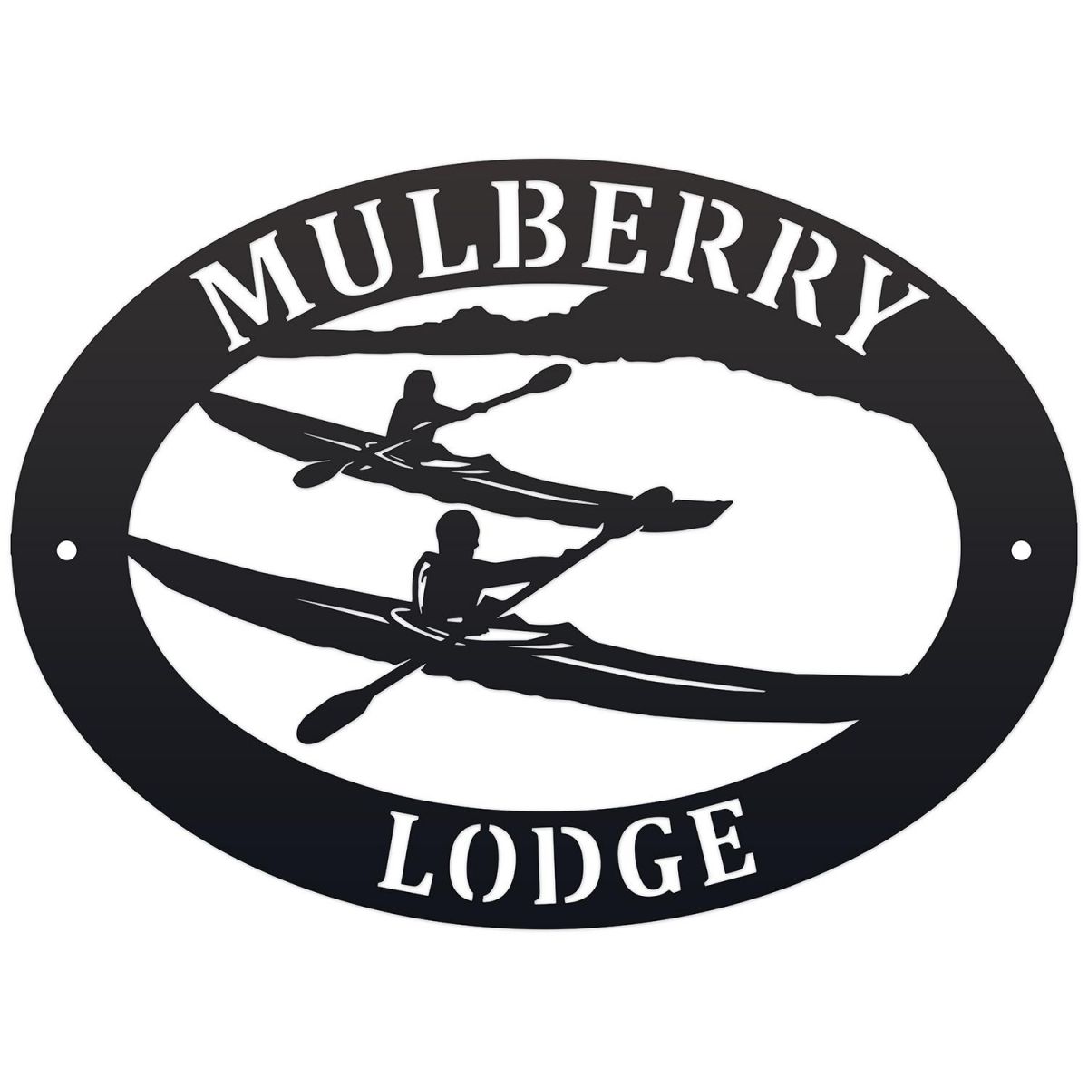 Kayaking Iron Oval House Sign in a Black Finish