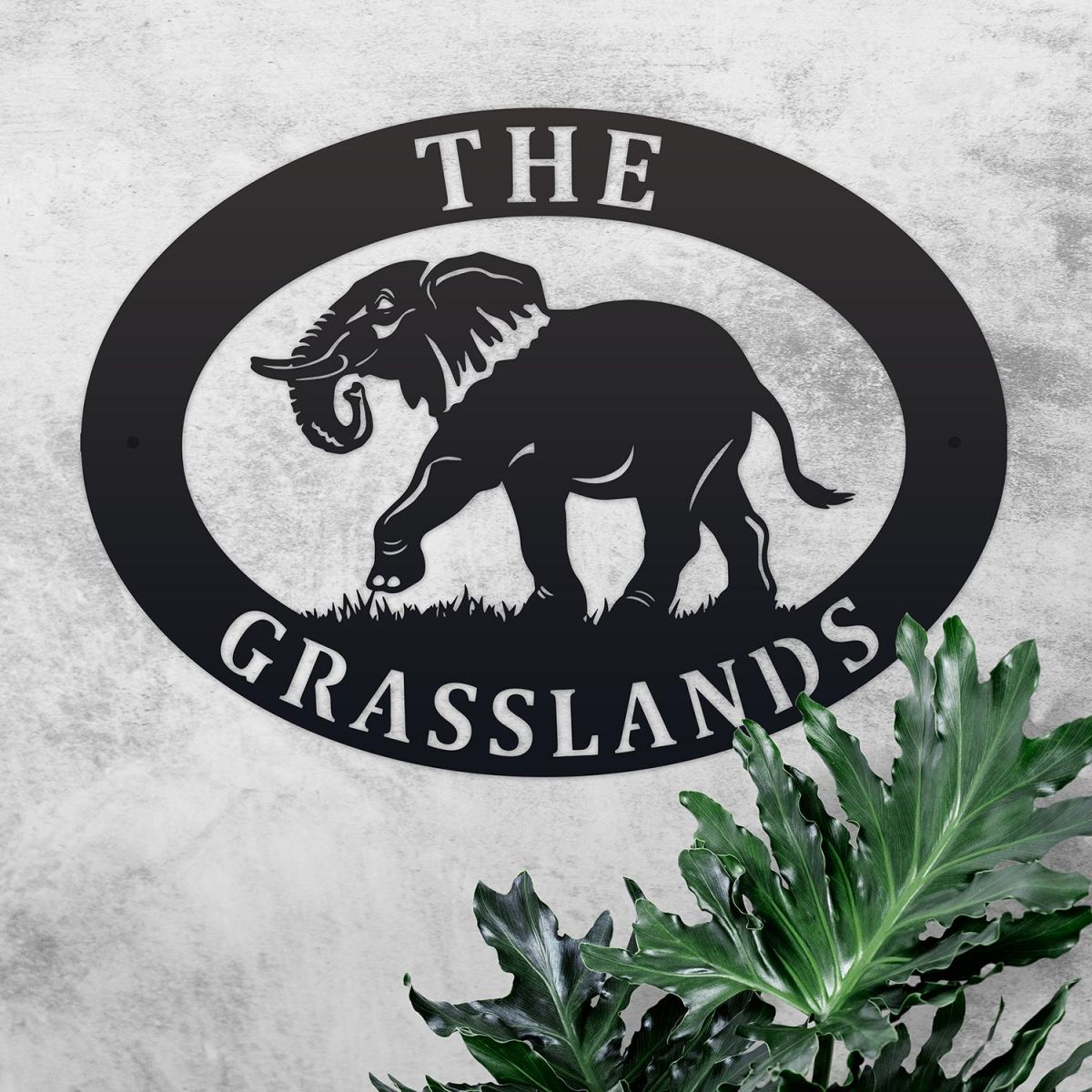 Elephant Iron Oval House Sign in Situ