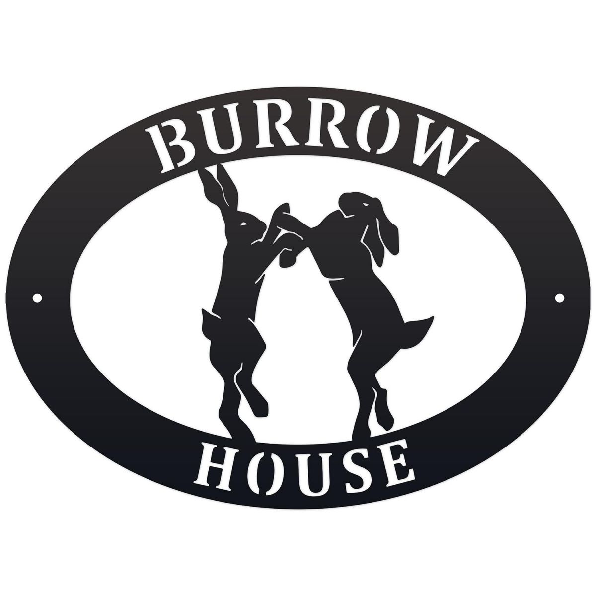 Boxing Hares Iron Oval House Sign in a Black Finish