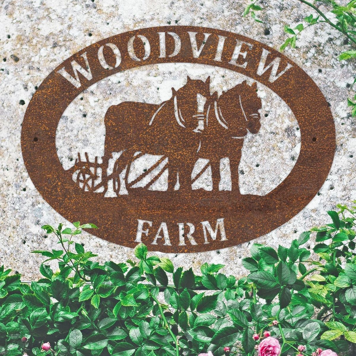 Rustic Horse & Plough Iron Oval House Sign 