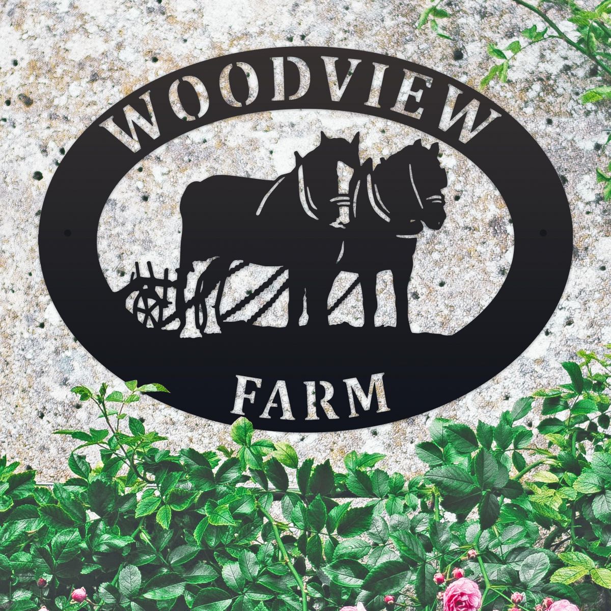 Horse & Plough Iron Oval House Sign  Horse & Plough Iron Oval House Sign